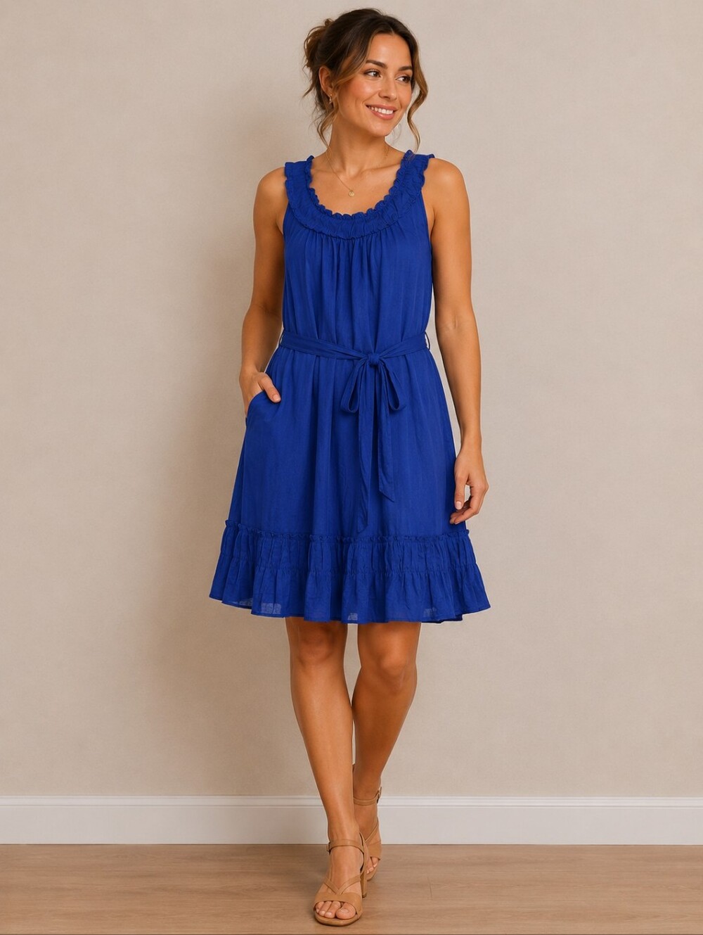 Talbots NWOT Royal Blue Sleeveless Coastal Vacation Belted Cotton Dress. 2P